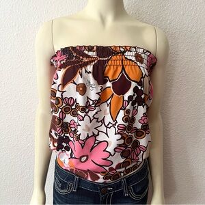 Baby Phat Y2K Floral Boho Scrunch Tube Top Size M